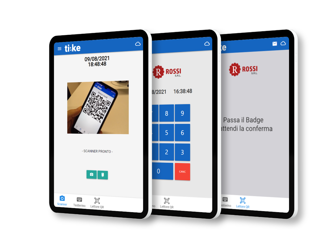 Scansione QR, tastierino, Badge NFC o RFID